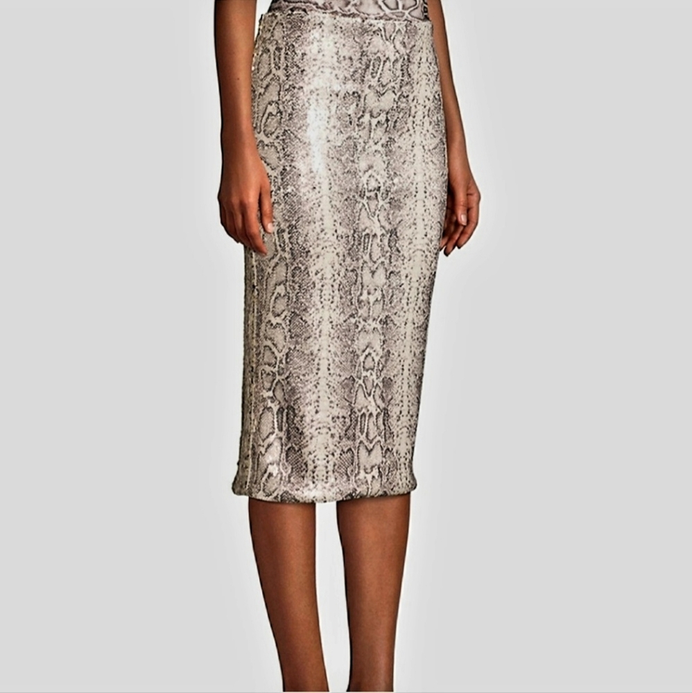 Revolve Le Superbe Liza Column Gold Sequined Snake Print Skirt Sz XS - Picture 11 of 12